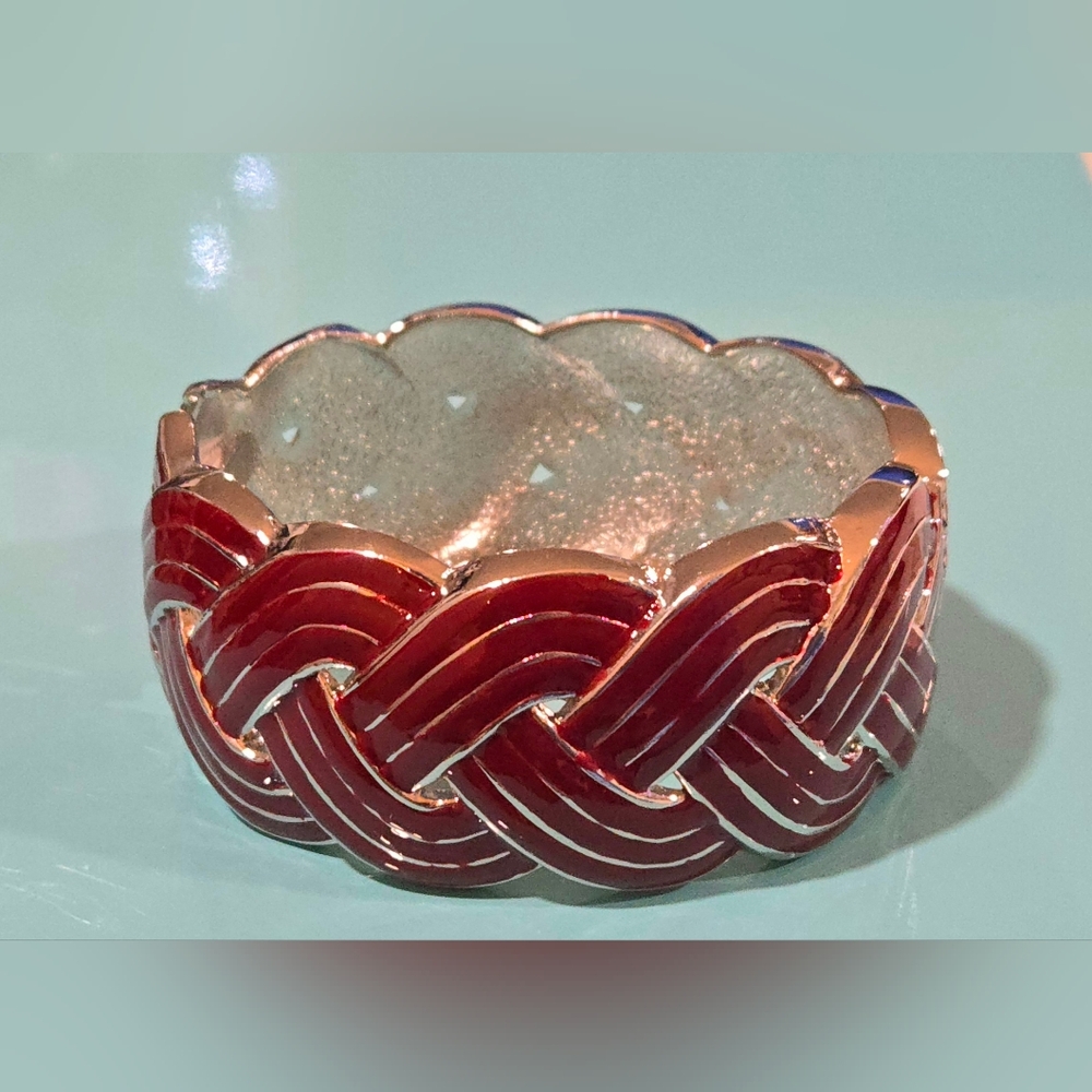 Nordstrom Sequin Burgundy Red Enamel‎ Braided Tapered Hinge Bangle Bracelet NWOT